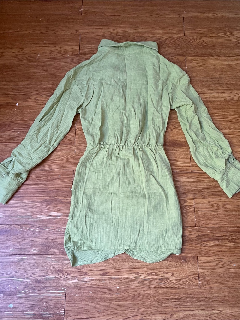 Lime Green Cotton Wrap Shirt Dress - Picture 8 of 9